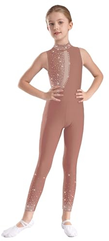 iiniim Tuta Intera da Ginnastica Artistica Bambina Body Danza Classica Ginnastica Artistica Body da Pattinaggio Artistico con Strass Dusty Pink 13-14 anni