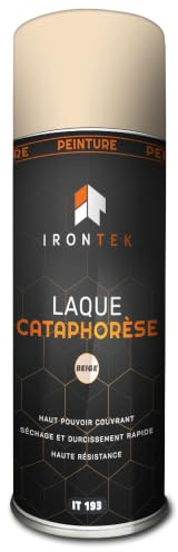 IRONTEK Laque Cataphorèse Beige 400ml IT193 Peinture Acrylique 3en1 Phosphatant Protection Châssis Métal Nu Voiture Séchage Rapide Finition Satiné Formule Professionnelle Carrossier