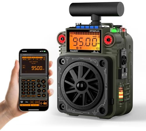 Raddy RF750 PLUS AM FM SW Radio de onda corta, miniradio portátil con control por aplicación, 297 estaciones presintonizadas, batería reemplazable, antena tipo T, alarma SOS para camping y emergencias