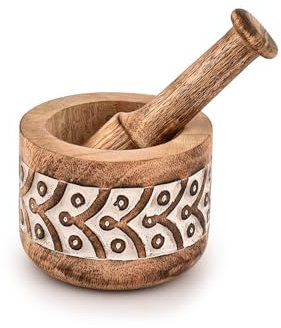Indus Lifespace Mortar & Pestles Style Herb Spice Grinder Masala Mixer Manual Kitchen Utensils Birthday Housewarming Gift (Mortar- 4 x 4x 3, Pestle- 5.5)