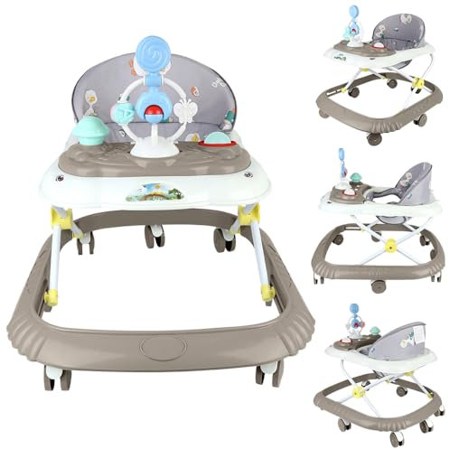 Homewell 2 in 1 Lauflernhilfe, Lauflernwagen klappbar, 4 Höheneinstellungen, Lauflernwagen mit hoher Rückenlehne, ab 6 Monaten Klappbar, Khaki/Schwarz/Grau (Khaki)