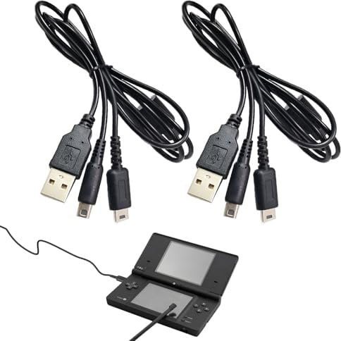 Eophmi 2-in-1 Charger Cable for Nintendo Ds Lite, 2pcs Universal Usb Charging Cable Lead wire Cord Cable for Ds Lite, 3DS, New 3DS XL, 2DS, DSI & More - Simultaneous Play & Charge - Durable (Black)