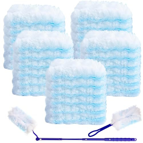 30 Stück Staubmagnet Nachfüllpack Set für Swiffer, Staubwedel Duster Tücher mit 1 Handgriff und 1 Teleskopstange, Elektrostatischer StaubwedelkopfStaubwedel Nachfüllung für Tierhaare, Staub, Schmutz