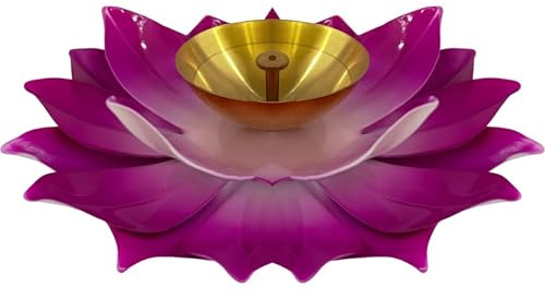 Home Genie Lotus Jyot Brass Diya | Pink Lotus-Shaped Oil Lamp for Pooja, Aarti, Temple & Festive Decor | Unique Floral Design - 15 cm Width, 4.5 cm Height, 150 g