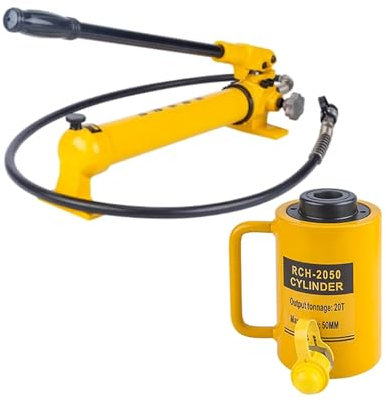 YOPNDFR Gato hidráulico de 20 toneladas con Bomba Manual CP-700, Cilindro hidráulico Hueco de Simple Efecto, con Capacidad de Empuje y tracción.(20T-2in Stroke+CP-700 Hand Pump)