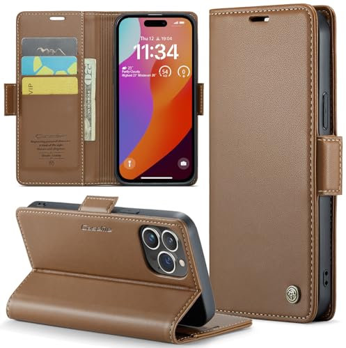 Rerzoiro for iPhone 15 Pro Max Case 6.7 Inch, Premium PU Leather Wallet Case Flip Cover with [RFID Blocking][Card Holder][Stand Function] Shockproof Protective for iPhone 15 Pro Max, Brown