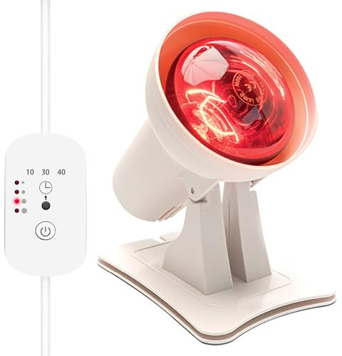 Rotlichtlampe Wärmelampe 150Watt mit Timer, Rotlichtlampe Gesicht Einstellbare Zeit und Temperatur, Infrarotleuchte Wärmestrahler fur Heimat (Weiß)