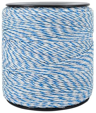 Clôture électrique toronnée, 500/1000 m de ficelle rouge et blanche, fil de clôture électrique pour chevaux, clôture électrique, cheval, clôture électrique, échelle métallique (bleu 500 m)