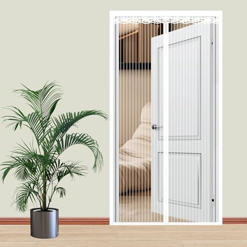 Porte moustiquaire magnétique en polyester avec fermeture magnétique, 125 x 190 cm (largeur x hauteur), porte moustiquaire rétractable, auto-scellante, mains libres, empêche les insectes d'entrer |