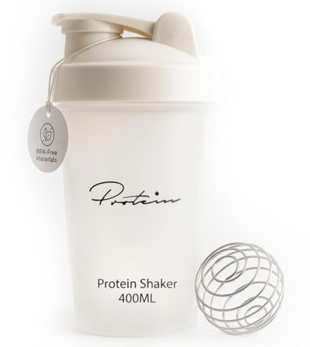 Protein Shaker Bottle | BPA-Free Shaker with Mixing Ball | Leakproof Smoothie Shake Mixer | Dishwasher Safe | 400ml