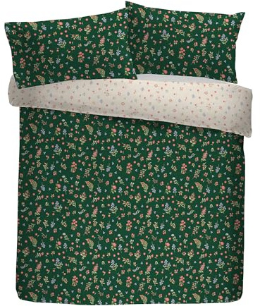 Fusion Duvet Cover Set, 100% Recycled Polyester, Single 140x200cm, Green, Ditsy Floral Pinsonic Print, with Pillowcase