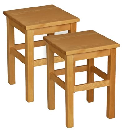 Metdrew Holzhocker | Holzhocker 32 x 32 x 45 cm | Küchenhocker | Quadratischer Hocker | Rustikaler Stil | 2 Stück | Küchenhocker aus Holz | Holzschemel | Farbe: Erle gebeizt | 2 Stück