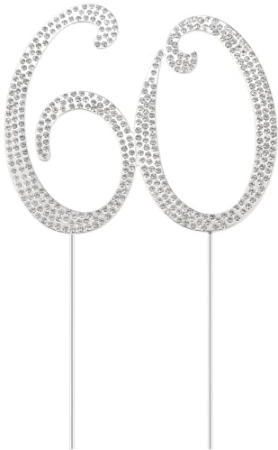 Hemobllo Kuchen Topper, Strass 60 Zahl Kuchendeckel Kuchendekoration für 60. Jahrestag Geburtstag Party (Silber)