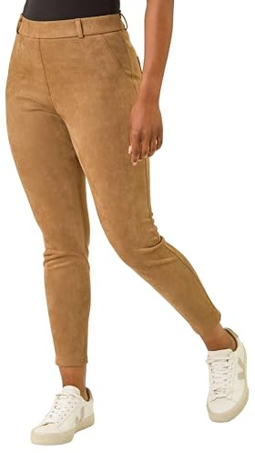 Roman Petite Faux Suede Stretch Jeggings for Women UK - Ladies Everyday Autumn Winter Comfy Soft Evening Vacation Work Party Night Out - Petite Tan - Size 18
