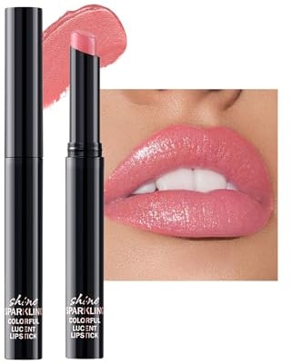 Glitzer Lippenstift Light Pink, Metallic Shimmer Matte Lipstick Wasserfest | Diamond Shiny Lippenstift, Langlebig Not-Stick, Full Coverage Intensive Farben, Cremige Lipgloss Make-up für Frauen Mädchen
