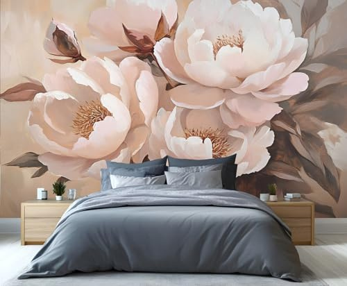 YXQAIED Peony Wallpaper, Retro Flowers Wallpaper Mural, Rural Floral Wallpapers for Bedroom Living Room, Not Self-Adhesive Home Decor 3D Wall Murals