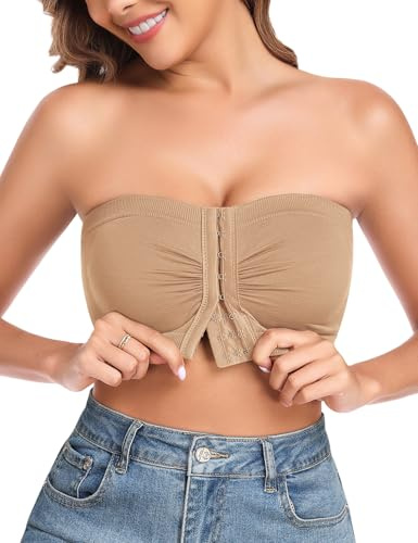 UMIPUBO Reggiseno Senza Spalline Donna Senza Ferretto Reggiseni Fascia Senza Cuciture Chiusura Frontale Push Up Invisibile Bandeau Bra Comodo Non Imbottito Boob Tube Brassiere Crop Tops (Pelle, XL)