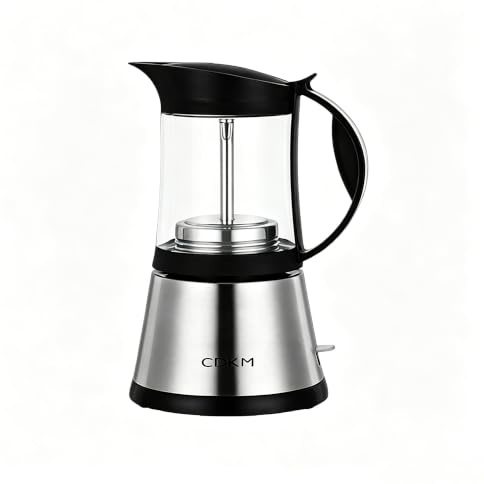 CDKM Caffettiera elettrica Moka Espresso Italiano - 340 ml Vetro borosilicato, termostato STRIX, valvola di sicurezza in rame italiano, 3/6 tazze, facile e sicuro