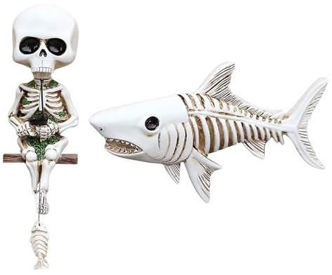 Fictory Schädel Angeln für Hai Statue Halloween Home Decor Kreative Wandkunst Aquarium Ornament Gruselige Handwerk Skulptur