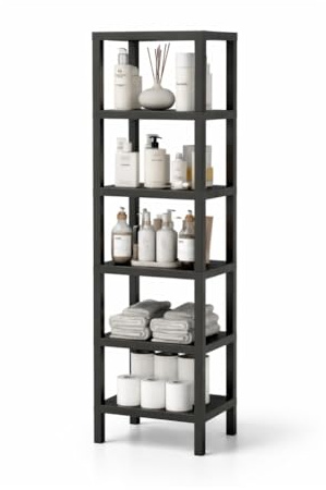 sugodesign OMBEG 6-stufiges Regal, Flexibles Standregal oder Beistellregal, Kunststoff, 10 kg Tragkraft pro Ebene, Werkzeuglose Montage, für Bad, Küche, Büro (schwarz)