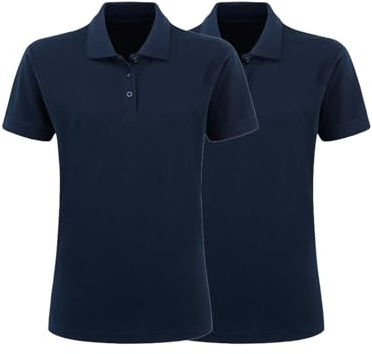 NGWorld Pack of 2 Ladies Classic Polo Shirts - Lightweight Short Sleeve | Cotton Polyester Blend | Anti Roll Collar | Smart Workwear and Teamwear Tops