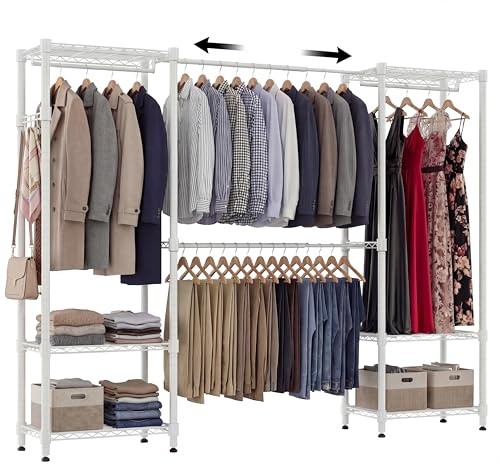 Himimi Kleiderständer Stabil, Offener Kleiderschrank System mit 4 Kleiderstangen & 6 Höhenverstellbaren Regalen, Teleskop-Kleiderständer Schwerlast Metall für Schlafzimmer, 35×(182-240)×180cm, Weiß
