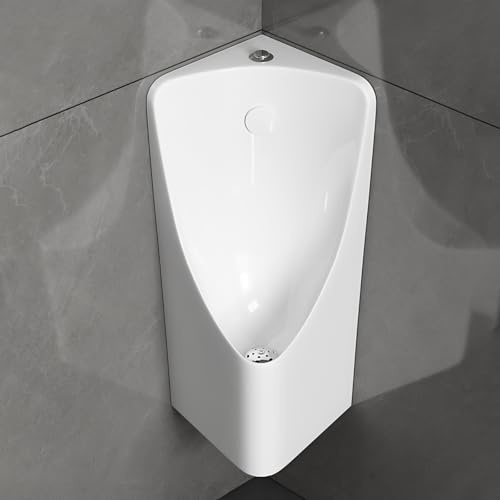 Eck-Urinal für Männer, Wandmontiertes Keramik-Urinalbecken mit Sensor, Spritzschutz, Doppelablauf