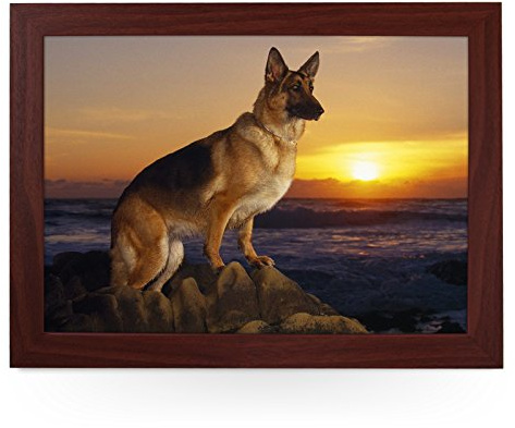 Portable Lap Desk Tray (German Shepherd) Handmade Wooden Frame, Beanbag Cushioned Bottom | Computers, Laptops, Meals, Food | L0136 Brown