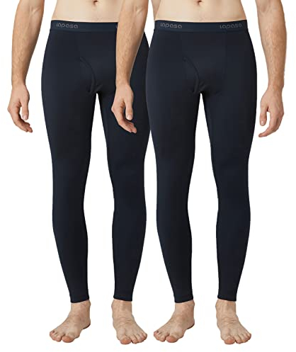 LAPASA Herren Innenfleece Thermo Unterhose, warme Funktionsunterwäsche Thermohosen M10, Navy Blau (2 Pack), M