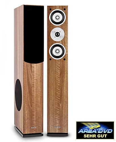 auna Linie 501 FS WN - 3-Wege Standboxen, HiFi Lautsprecher Boxen, Passive Standlautsprecher, 140 Watt RMS, Bassreflexbauweise, 8 Tieftöner, 2 x 4 Mitteltöner, 1 Hochtöner, walnuss