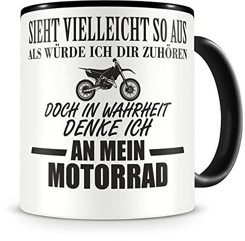 Samunshi® Ich denke an mein Motorrad Motocross Tasse Kaffeetasse Teetasse Kaffeepott Kaffeebecher Becher 300ml schwarz