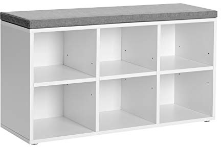 VASAGLE Bench, Shoe Cabinet Storage with 6 Compartments and 3 Adjustable Shelves, Easy to Assemble, Space-Saving, for Entryway, Bedroom, White LHS23WT, 87x48x30cm