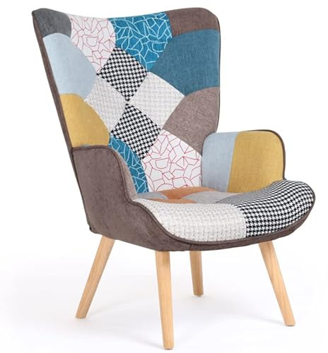 IDMarket - Skandinavischer Sessel Ivar aus Stoff, Patchwork, mehrfarbig