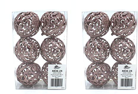 DARO DEKO Weihnachts-Kugel 6cm Glitzer 2 Sets - 12 Kugeln Kupfer