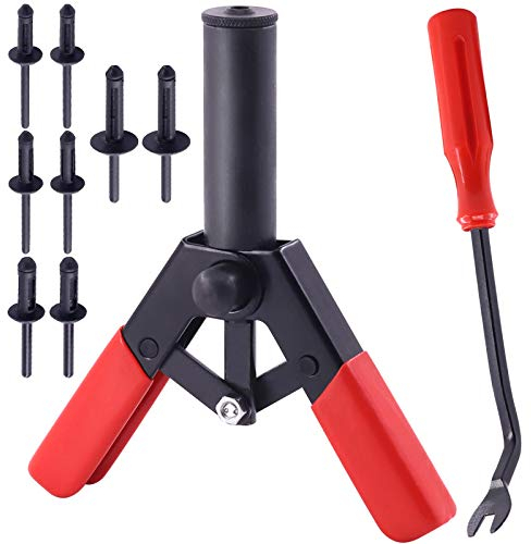 Mardatt 42Pcs Plastic Rivet Gun Set 40Pcs 4Sizes Nylon Blind Rivets and 1Pcs Bonus Fastener Removal Tool, Hand Riveter Suitable for Automotive and More