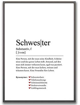 Ritter Mediendesign Premium Kunstdruck Schwester Wörterbuch Bild Wandbild Druck Poster Din A4 Fine Art Deko Geschenkidee