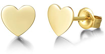Solide 14 Karat 585 Gelb Gold Ohrstecker Ohrringe Mini Herz Minimalism Geschenk Schmuck für Damen Mädchen - Durchmesser: 6 mm, Gewicht: 0.6 Gramm