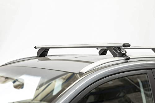 RIC-KING1 Aluminium Dachträger kompatibel mit Volkswagen Polo V Cross (6R / 6C) von 2009 bis 2017 mit integrierten niedrigen Geländerhandläufen