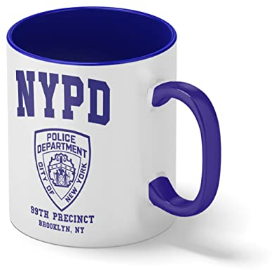 Brooklyn 99 Inspired By Series New York Police Nine Nine Precinct Blanc tasse de café avec le bleu et poignée Rim Mug