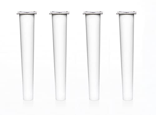 MOBILIARIOCLICHI Lot de 4 pieds en bois de hêtre avec plaque de montage installée. Lot de 4 pieds pour meubles, hauteur 8,10,12,15,20 cm, pieds en bois coniques droits. (4 unités 25 cm, blanc)