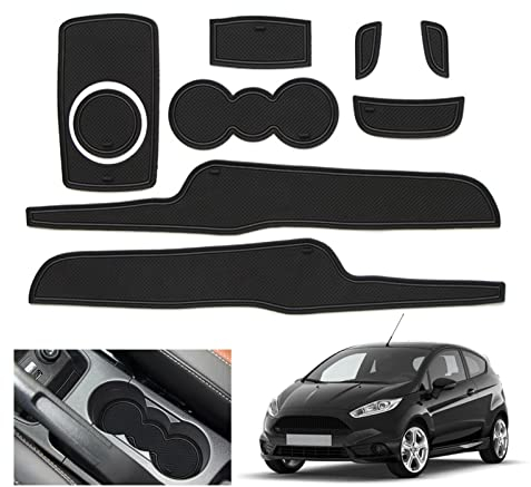 GAFAT F0rd Fiesta ST MK7 2008-2014 Antirutschmatten, Gummimatten für Mittelkonsole Getränkehalter, Aufbewahrungsbox Matten, Türnaht Matten [Nicht für 2015+/ MK 8] (Schwarz)
