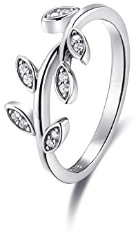 Candyfancy Olivenzweig ringe Silber 925 Damenring Zirkonia Bandring Olivenblatt Promise Ring Blätter SilberRing Geschenke für Damen Frauen Größe 57