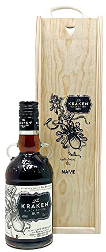 Personalised Kraken Black Spiced Rum in Wooden Presentation Gift Box - 35cl - Birthday Gifts for Men, Gifts for Her, Alcohol Gift Set, Gift Sets for Men, Valentine's Gift Set, Men Gift Set