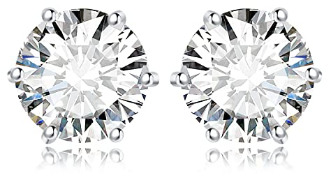 JewelryPalace Pendientes Mujer Plata 6ct Moissanita Redondo, Solitario Pendientes de Tuerca con Piedras, Pendientes Pequeños Mujer Diamante Simulado, Pendientes Niña Clásicos Conjunto Joyas para Novia