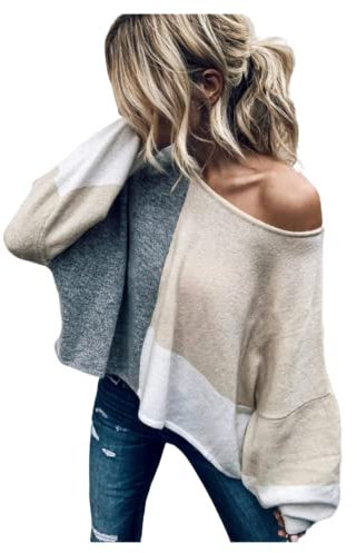 HEYPORK Damen Herbst Winter Warm Bequem Pullover Casual Mode Strickjacke Strickpullover Frauen Pullover mit Rundhals Patchwork Strickpullover(Aprikose, S)