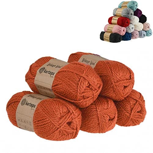 5 x 100g Strickgarn Kartopu Melange Wool Strick-Wolle Garn Häkelgarn Wolle Farbwahl, Farbe:K1210 dunkelorange
