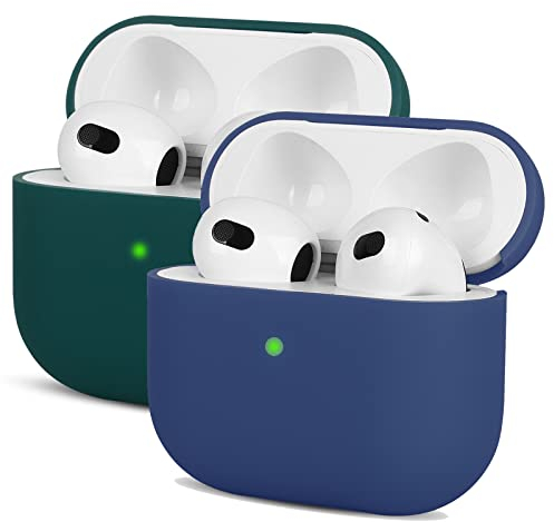 2Stück Kompatibel mit AirPods 3 Generation Hülle 2021, Mocarheri Ultra-dünnes, Silikon Stoßfeste Weiches Schutzhülle für AirPods 3, Voller Schutz für AirPods 3 Case Cover,Dunkelgrün/Dunkelblau