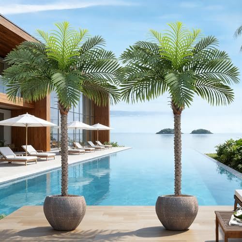 Keeplush 7ft Tall Artificial Phoenix Palm Tree for Outdoor Indoor Decor, Large Faux Coconut Silk Palm Tree Tropical Fake Tree Perfect for Outside Patio Poolside Home Office Decor (Set of 2)