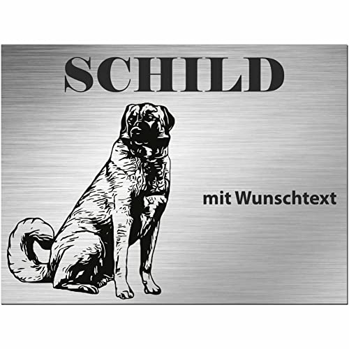 INDIGOS UG - Schilder selbst gestalten Kangal Hirtenhund - Wunschtext personalisiert - Aluverbundplatte Edelstahllook - ab 20x15 cm - Spruch - Deko Geschenkidee für Ihren Hund - Zaun - Türschild