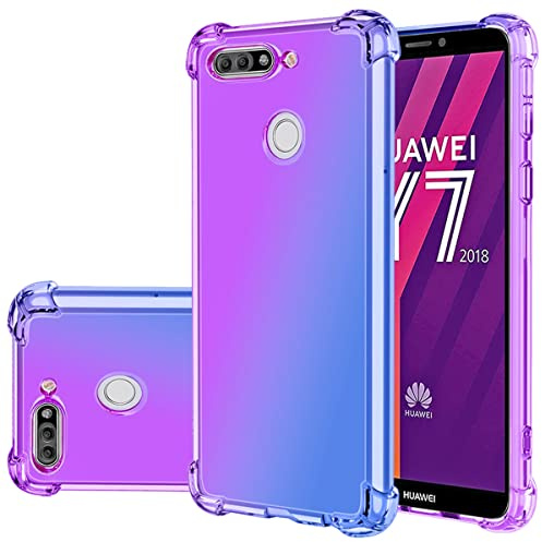 Gufuwo Hülle für Y7 2018/Y7 Prime 2018/Y7 Pro 2018/Honor 7C/Enjoy 8 Case Verlauf Hülle Schlanke Kratzfeste TPU-Schutzhülle mit Stoßdämpfung Transparente weiche Handyhülle für Huawei Y7 2018 lila/blau